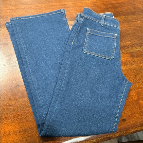 LOFT Blue Wide Leg Jeans Patch Pocket Slim Flare Dark Wash Retro - Picture 8 of 12